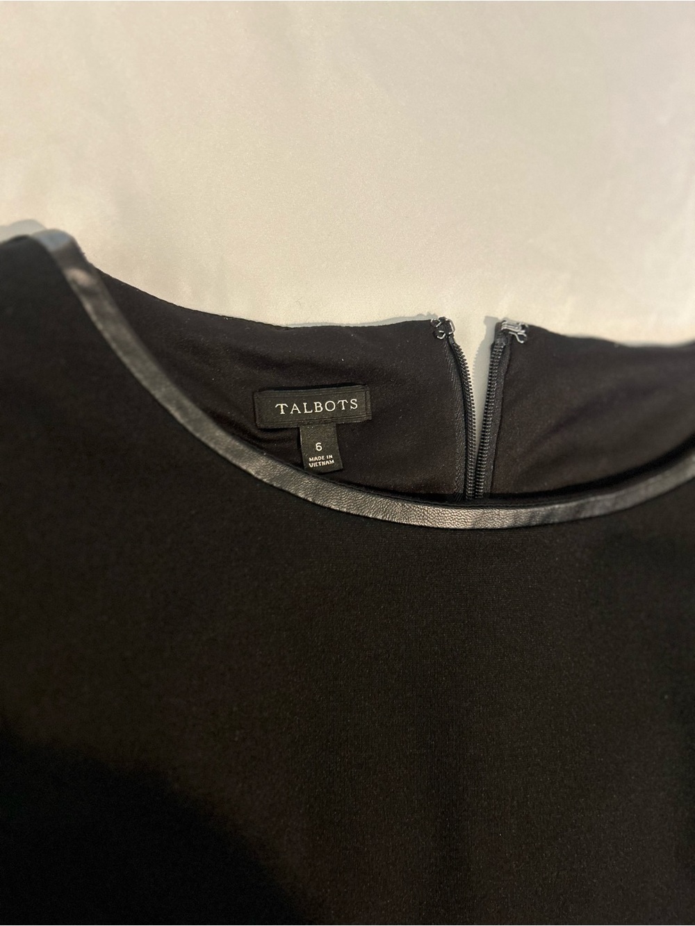 Talbots Black Sheath Midi Dress Faux Leather Trim Size 6 - Picture 5 of 6